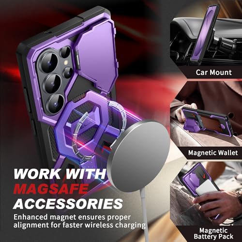 TONGATE Magnetic Stand for Samsung Galaxy S26 Ultra Case, Compatible with Magsafe, [Camera Cover & 2 Front Frames][Military Drop Protection] S26 Ultra Case Built-in Screen Protector & Belt Clip,Purple - Image 3