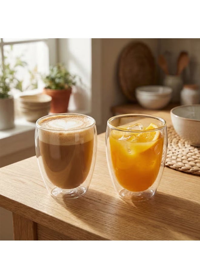 2 Pcs 350ml Double Walled Glass Coffee Mugs, Insulated Layer Coffee Cups, Clear Borosilicate Glass Mugs, Turkish Tea, Espresso Coffee Cups - Heat Resistant Double Layer Coffee Mugs, for Cappuccino, Tea, Latte, Espresso - Image 4