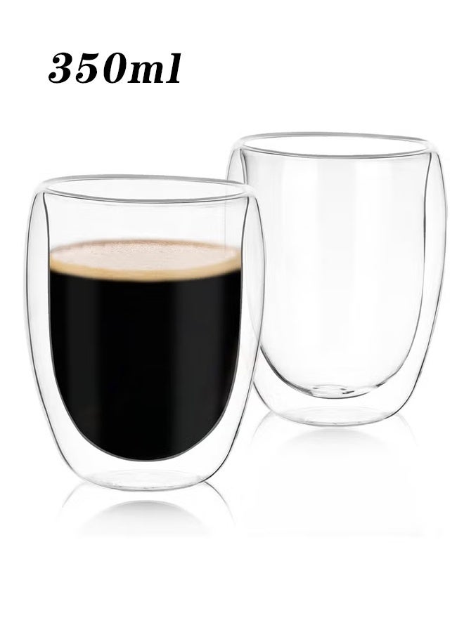 2 Pcs 350ml Double Walled Glass Coffee Mugs, Insulated Layer Coffee Cups, Clear Borosilicate Glass Mugs, Turkish Tea, Espresso Coffee Cups - Heat Resistant Double Layer Coffee Mugs, for Cappuccino, Tea, Latte, Espresso - Image 1