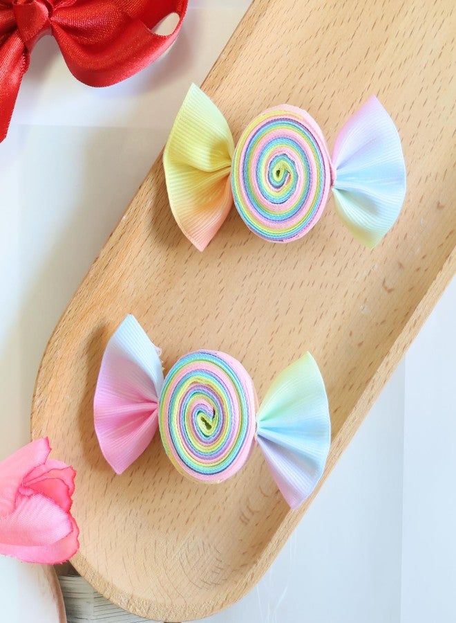 HELYKAKA Valentines Pink Candy Rainbow Hair Bows Clips Valentine's Day Alligator Hair Clips Hairpins Hair Accessories for Teens Gift - Image 2