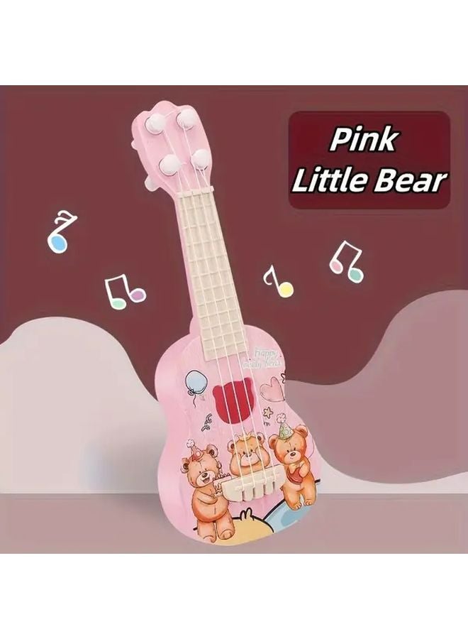 Pink Bear Mini Guitar Ukulele Toy For Children Musical Instrument Beginners Gift - Image 1