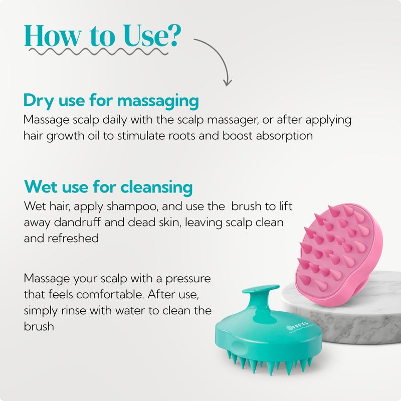 HEETA Hair Scalp Massager Shampoo Brush 2 Pack, Soft Silicone Bristles to Remove Dandruff, Waterproof Hair Scrubber for Both Wet Dry Use, Suitable for Men & Women (Green & Pink) - Image 5