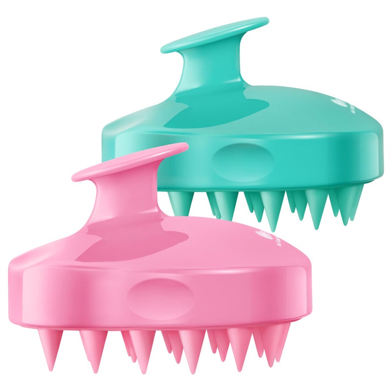 HEETA Hair Scalp Massager Shampoo Brush 2 Pack, Soft Silicone Bristles to Remove Dandruff, Waterproof Hair Scrubber for Both Wet Dry Use, Suitable for Men & Women (Green & Pink) - Image 1