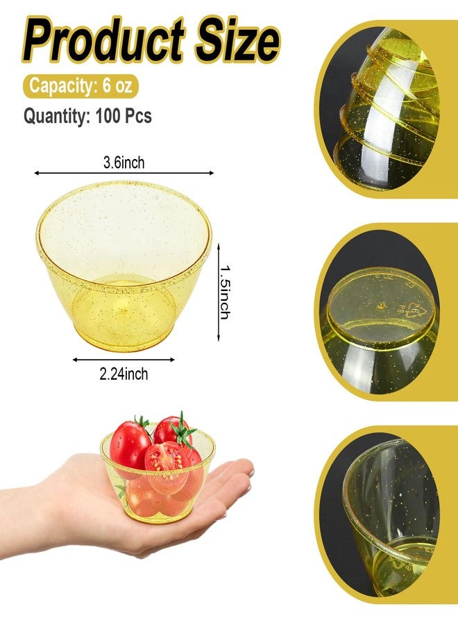 pyntop 100Pack Mini Plastic Bowls - 6oz Disposable Hard Plastic Dessert Bowls for Serving, Premium Ice Cream Cup, Glittered Gold Snack Bowl for Parties, Serving Bowl Party Supplies(Gold) - Image 2