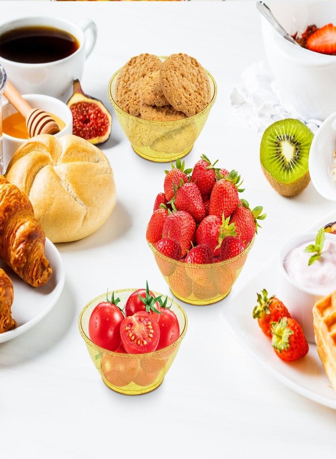 pyntop 100Pack Mini Plastic Bowls - 6oz Disposable Hard Plastic Dessert Bowls for Serving, Premium Ice Cream Cup, Glittered Gold Snack Bowl for Parties, Serving Bowl Party Supplies(Gold) - Image 5