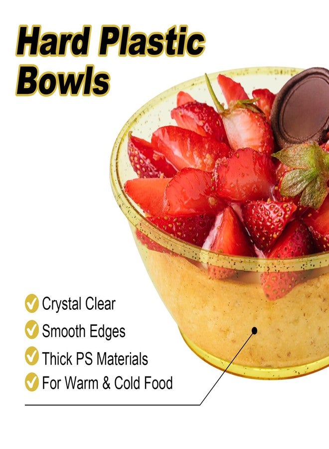 pyntop 100Pack Mini Plastic Bowls - 6oz Disposable Hard Plastic Dessert Bowls for Serving, Premium Ice Cream Cup, Glittered Gold Snack Bowl for Parties, Serving Bowl Party Supplies(Gold) - Image 3