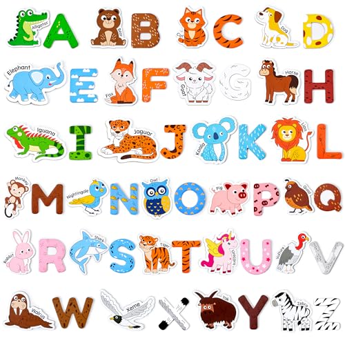 JoyCat Wooden Fridge Magnets for Toddlers 26 Cute Animals Uppercase Letters Large Refrigerator ABC Alphabet Magnets Set for Kids Preschool Learning Spelling Alphabet Gifts Toy for Ages 2 - Image 1
