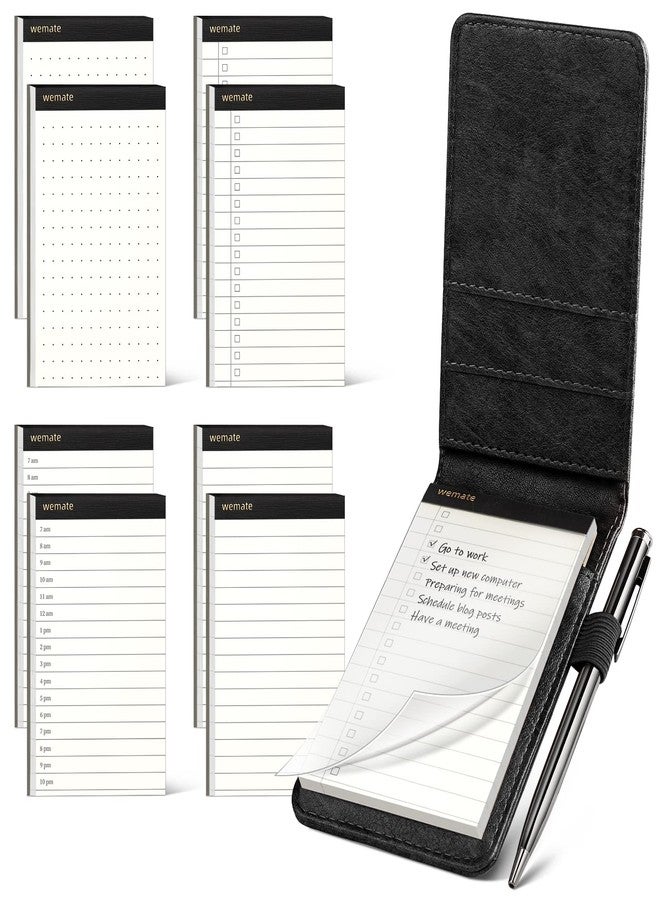 WEMATE 10 Pieces Small Notepad Holder Set Pocket Notebook - Included Mini Pocket Notepad Holder Set with 8 Memo Book Refills and Metal Pen for Meetings, Daily Records, and Notes 3 x 5 Inch (Black) - Image 1