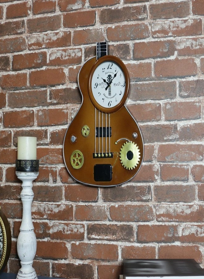 AOROTOE Guitar Wall Clock – Retro Brown Metal Guitar-Shaped Clock with Gears, Silent Non-Ticking, Music Room Decor for Musicians, Music Lovers, Men, Teens, 16" - Image 5