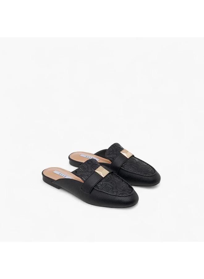 ايل Women's Embossed Slip-On Mules with Metal Accent
