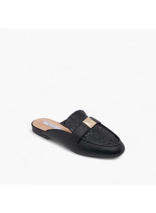 ايل Women's Embossed Slip-On Mules with Metal Accent
