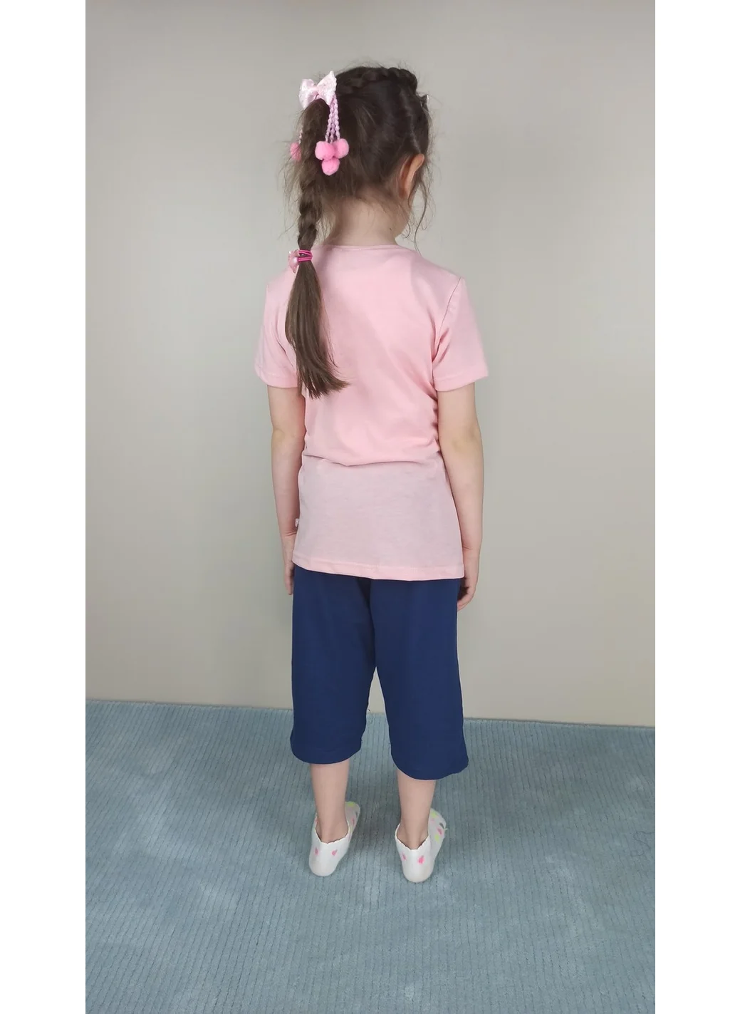 بلونس Girl Waitress Cotton Pink Capri Set