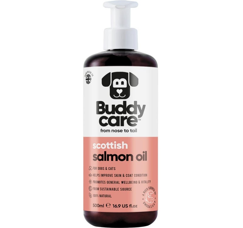 Buddycare Scottish Salmon Oil for Dogs and Cats (16.90 fl.oz) 100% Natural & Sustainable Supplement | Rich in Omega 3, 6 & 9 for Boosting the Health & Vitality of your Pet’s Skin, Coat & Immune System - Image 1