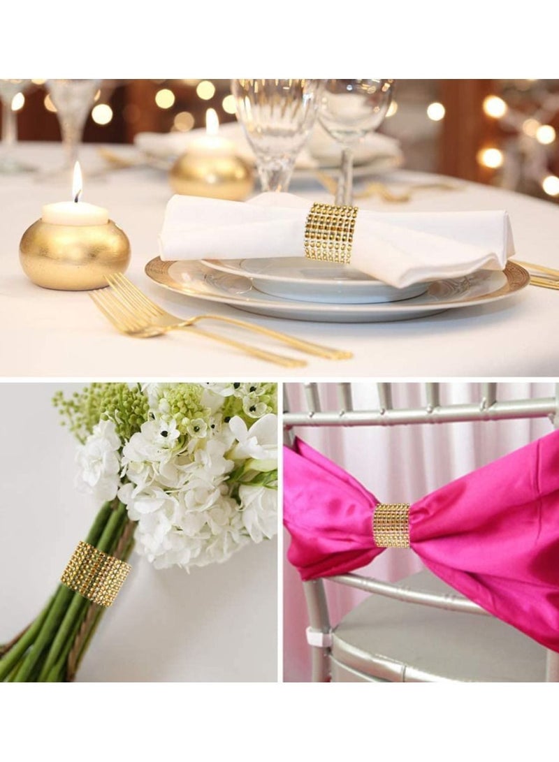 نيبمينينت Gold Napkin Rings, 50PCS Rhinestone Mesh Rings Diamond Adornment Buckles, Blink Buckles for Table Decorations, Wedding, Dinner, Parties, Banquet, and Reception  - Image 2