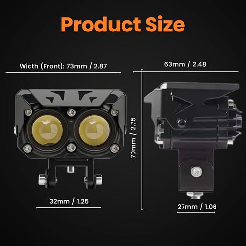 ELTRON TURBO Waterproof 2 Year Warranty Super High Bright Dual Lens Mini Driving Power Fog Light Universal All Motorcycle, White & Yellow Pack of 2, 12V DC 145W Each, Aluminium, Battery Powered, Led - Image 3