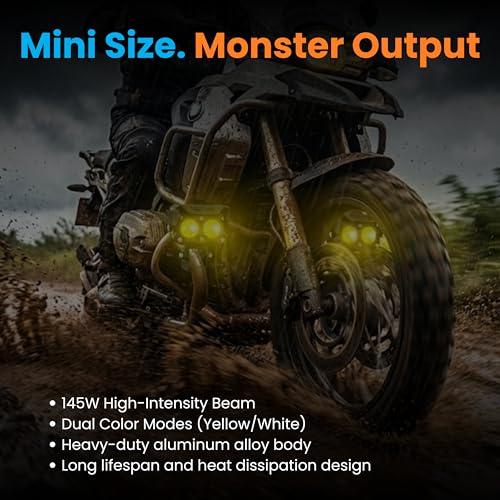 ELTRON TURBO Waterproof 2 Year Warranty Super High Bright Dual Lens Mini Driving Power Fog Light Universal All Motorcycle, White & Yellow Pack of 2, 12V DC 145W Each, Aluminium, Battery Powered, Led - Image 2