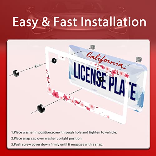 Omw2fyb Personalise Beautiful Cherry Blossom License Plate Frame Floral Flowers License Plate Car Universal Stainless Steel Accessories Cars Decor 2 Holes Screws Fits Standard US Vehicles Size 12.2 x 6 Inch - Image 5
