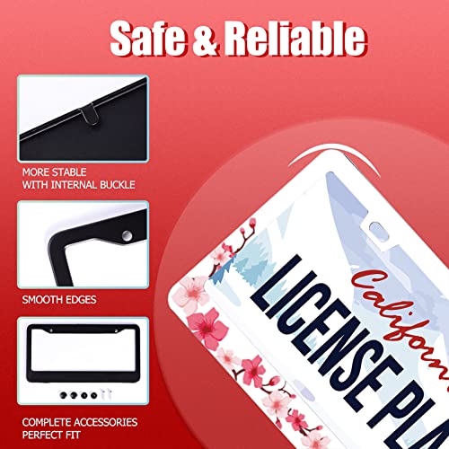 Omw2fyb Personalise Beautiful Cherry Blossom License Plate Frame Floral Flowers License Plate Car Universal Stainless Steel Accessories Cars Decor 2 Holes Screws Fits Standard US Vehicles Size 12.2 x 6 Inch - Image 2