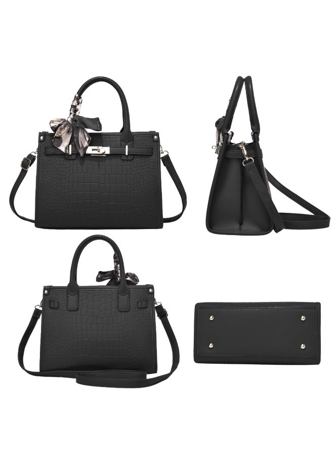 GoldenLike Crocodile Pattern Satchel for Women, 3 Pcs Ladies Elegant Handbag Large Capacity Shoulder Bag Tote Bag with Top-handle Faux Leather Classic Clutch Shoulder Purse for Ladies  - Image 2
