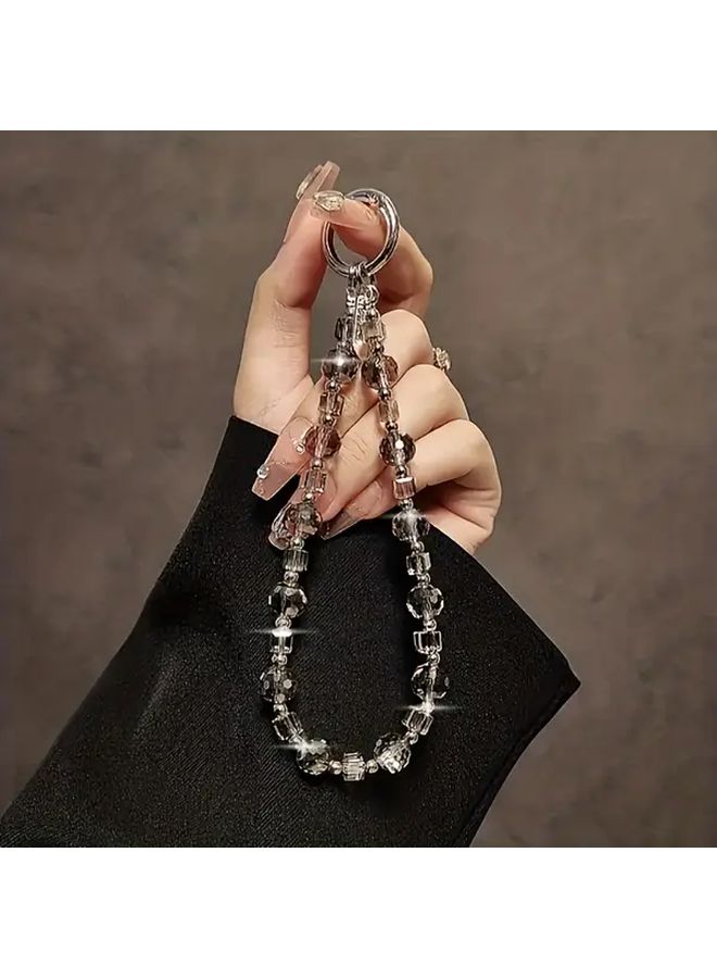 Transparent Crystal Bead Phone Chain Strap Multi Use Lanyard Key Ring Wristlet Attachment - Image 1