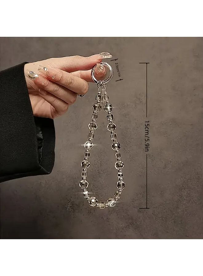 Transparent Crystal Bead Phone Chain Strap Multi Use Lanyard Key Ring Wristlet Attachment - Image 2