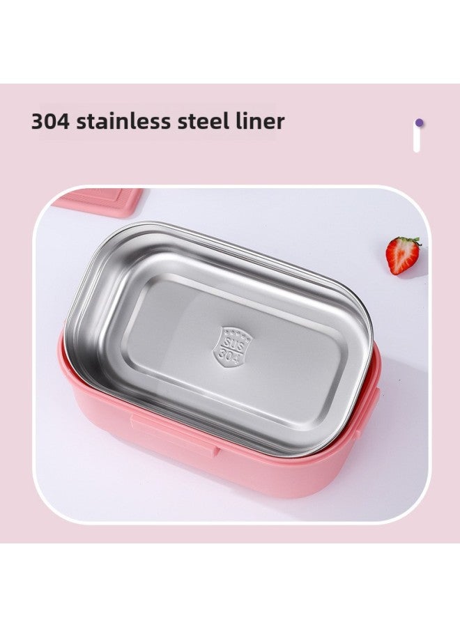 Cartoon Bear Children's 304 Stainless Steel Lunch Box Student Canteen Dormitory Compartment Lunch Box Buckle With Lid Lunch Box-Specification:Blue Space Bear 304 Stainless Steel Single Cell  - Image 5