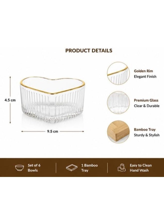 6-Piece Heart-Shaped Glass Bowl Set with Wooden Tray - Image 3