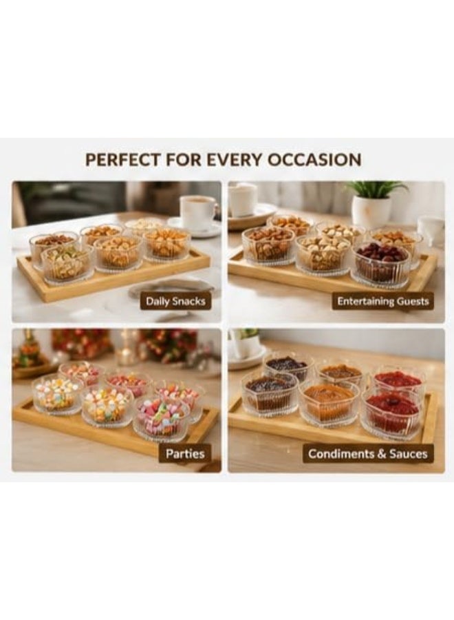 6-Piece Heart-Shaped Glass Bowl Set with Wooden Tray - Image 5