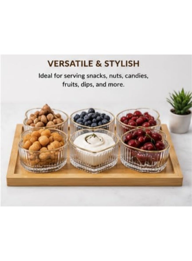 6-Piece Heart-Shaped Glass Bowl Set with Wooden Tray - Image 4