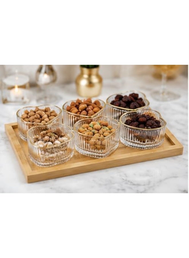 6-Piece Heart-Shaped Glass Bowl Set with Wooden Tray - Image 2