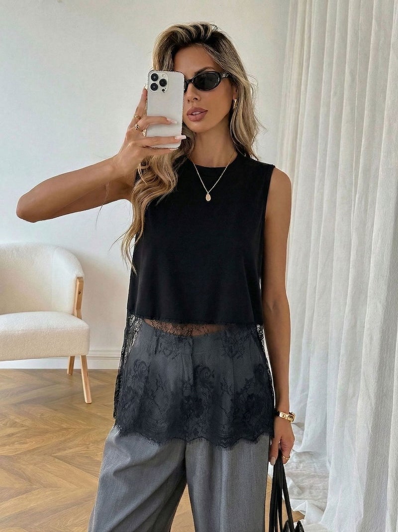 سترة نسائية بدون أكمام مع رقعة دانتيل - Image 4