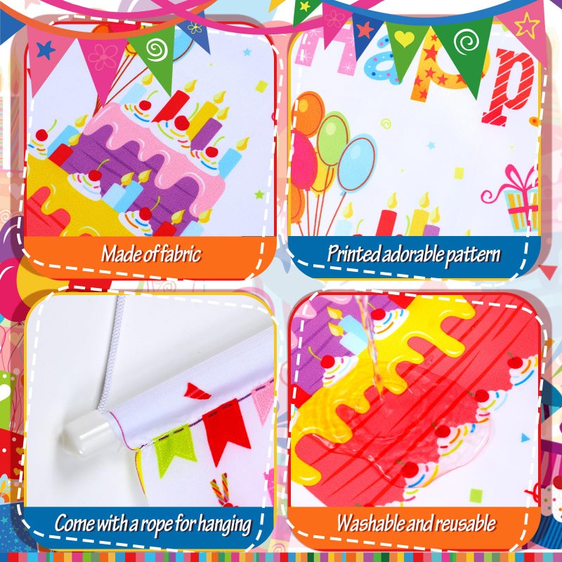 Tegeme 3 Pcs Happy Birthday Banner Door Sign Decor Colorful Happy Birthday Party Door Hanging Decorations Porch Wall Hanging Banner Party Supplies for Kids Girls Boys(Classic,White) - Image 5