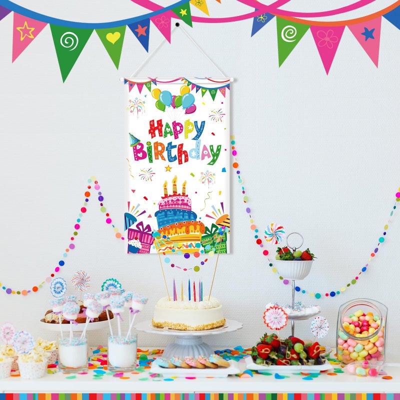 Tegeme 3 Pcs Happy Birthday Banner Door Sign Decor Colorful Happy Birthday Party Door Hanging Decorations Porch Wall Hanging Banner Party Supplies for Kids Girls Boys(Classic,White) - Image 3