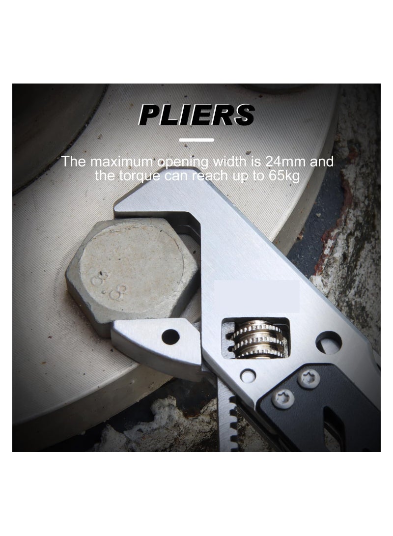 SYOSI Multitool Wrench, with 9 Different Sizes of Screwdriver Bits, Phillips Screwdriver, Portable Folding Multifunctional Adjustable Multi Purpose Stainless Steel Tool for Camping, Fishing, Hiking - Image 5