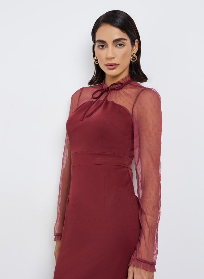 ستايلي فستان طويل بتفاصيل شبكية وأكمام طويلة - Image 2