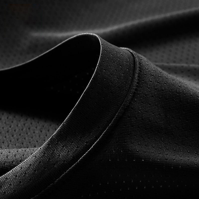 Mesh T-Shirt mens short-sleeved thin fashion ins high school student sports outdoor solid color slimming top clothes one-piece delivery Black - Image 3