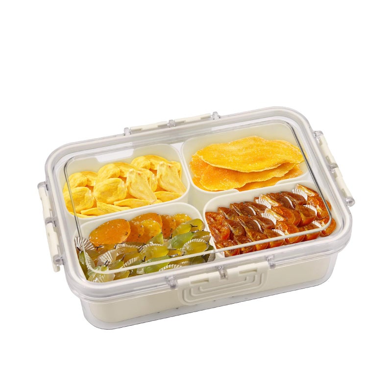 Hooshion Divided Serving Tray with Lid Snackle Box Container 4Compartment Snack Box Portable Snack Platters Organizer for Parties Picnics Camping