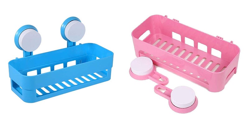 Naivete Bathroom Suction Shower Caddy Shelf Storage Organization with Rack Basket Sucker Cup for Shampoo, Conditioner Set of 2 - Image 1