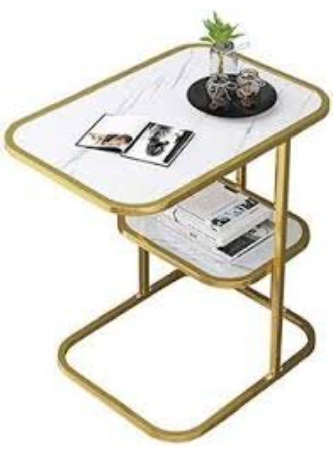 Luxurious white Gold Marble Texture Coffee Table Rectangular C Frame Side Table - Image 4
