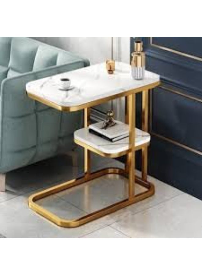 Luxurious white Gold Marble Texture Coffee Table Rectangular C Frame Side Table - Image 5
