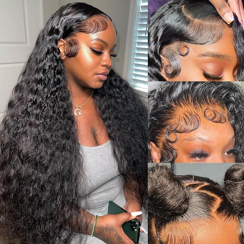 Juvid 34 Inch 13x6 Lace Front Wigs Human Hair Jeyy Curly 13x6 HD Lace Frontal Wig Human Hair Pre Plucked 180 Density Glueless Deep Curly Wave Wigs for Black Women Wet and Wavy Super Soft