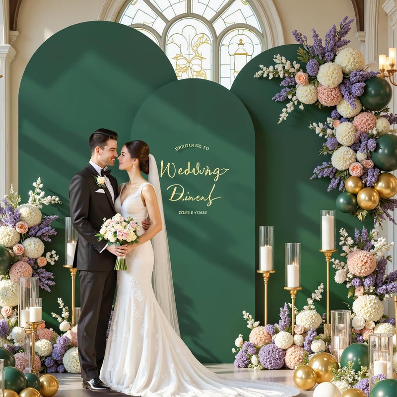 Suppromo Hunter Green Arch Cover 3 Set - 6FT, 6.6FT, 7.2FT Hunter Green Arch Backdrop Cover Spandex Wedding Arch Stand Covers for Birthday Party Baby Shower Wedding Bridal Shower Photo Background Decorations - Image 3