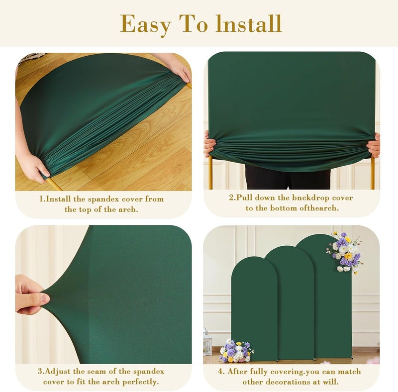 Suppromo Hunter Green Arch Cover 3 Set - 6FT, 6.6FT, 7.2FT Hunter Green Arch Backdrop Cover Spandex Wedding Arch Stand Covers for Birthday Party Baby Shower Wedding Bridal Shower Photo Background Decorations - Image 5