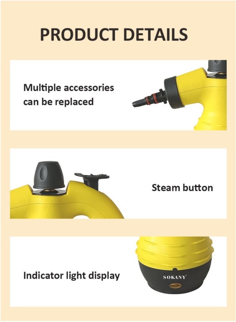 sokany Portable Handheld Steam Cleaner 1000W Multifunctional High Temperature With 9 Pieces Accessories Suitable For Kitchen Sofa Bathroom Window  - Image 3
