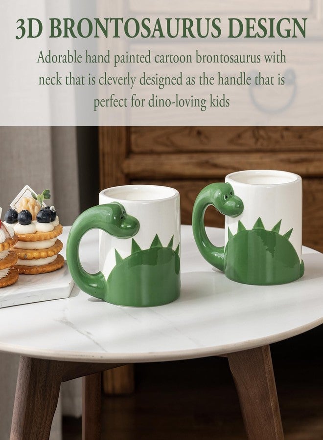 MyGift Ceramic Cute Coffee Mugs for Women Children Men with Adorable Green Brontosaurus Dinosaur Cartoon Design (green) - Image 2