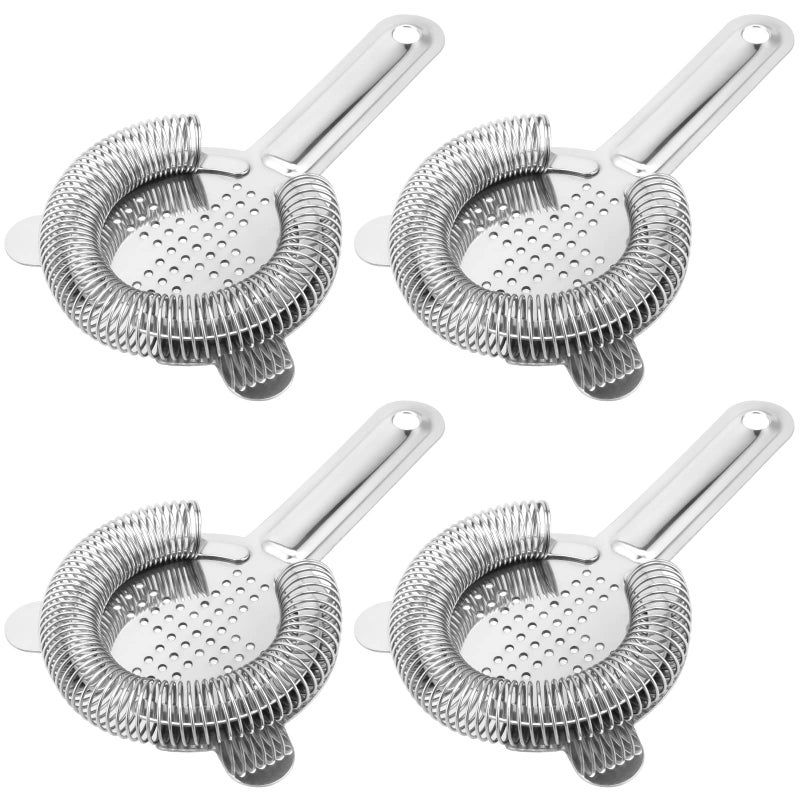HOZEON 4 Pack 65 Inches Cocktail Strainer Stainless Steel Bar Strainer Tool 2 Prong Bartender Strainer for Bar Restaurant Home Silver