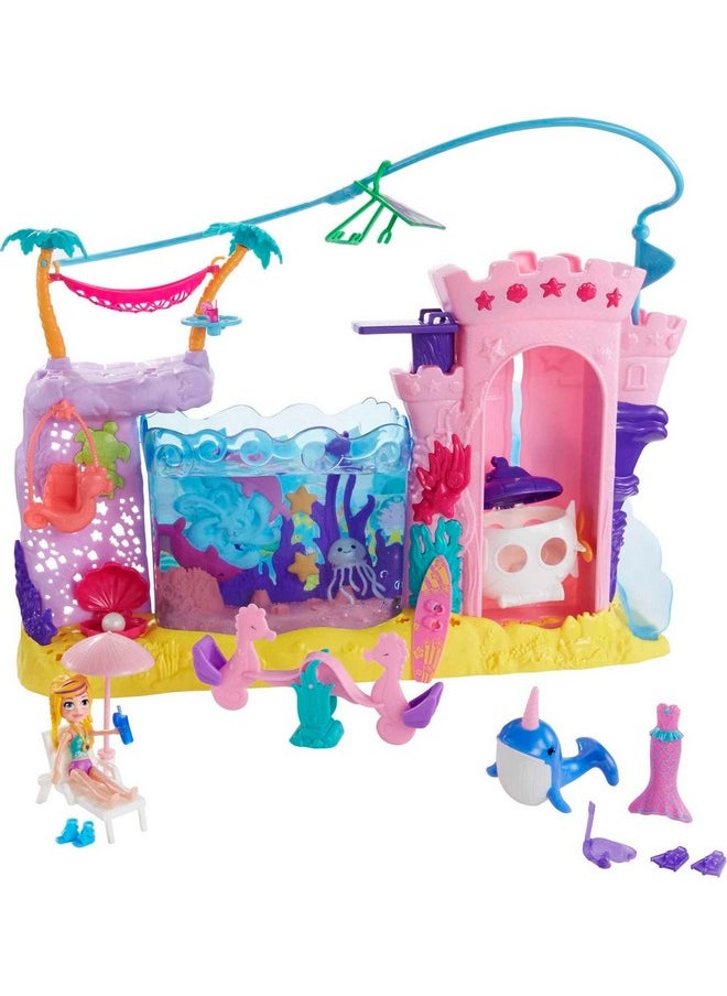 Polly Pocket Sea & Swim Adventure Playset 3Inpolly Doll Water Tank Feature Fun Water Activities & Accessories Snorkel Fins Surfboard & More Great Toy For Ages 4 Years Old & Up  - Image 1