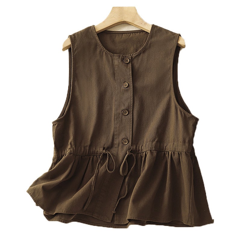 Women's Cotton Vest Top with Ruffle and Tie - Image 5