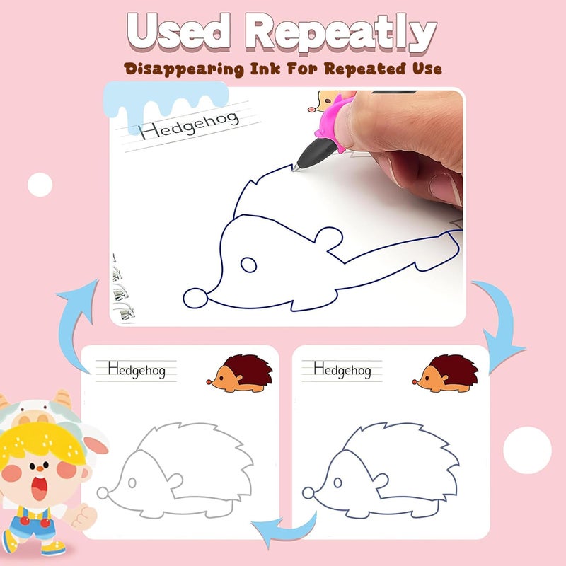 VGRASSP 4 Pcs Educational Magic Drawing Tracing Book Toy for Kids - Reusable Art & Crafts Practice Workbook with Pen and 5 Refills - Grooved Doodle Book - Color and Design As Per Stock - Image 4