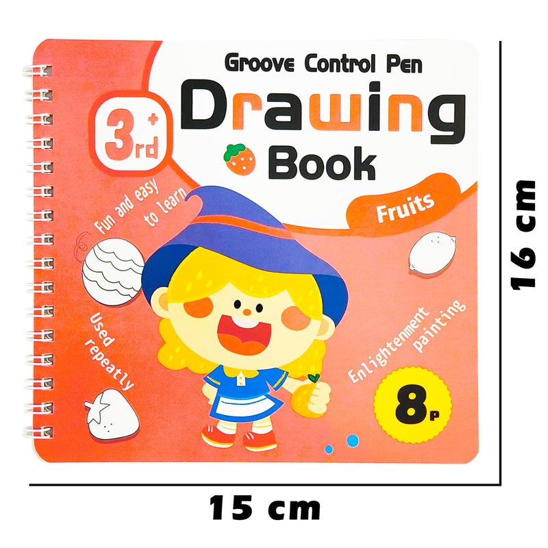 VGRASSP 4 Pcs Educational Magic Drawing Tracing Book Toy for Kids - Reusable Art & Crafts Practice Workbook with Pen and 5 Refills - Grooved Doodle Book - Color and Design As Per Stock - Image 3
